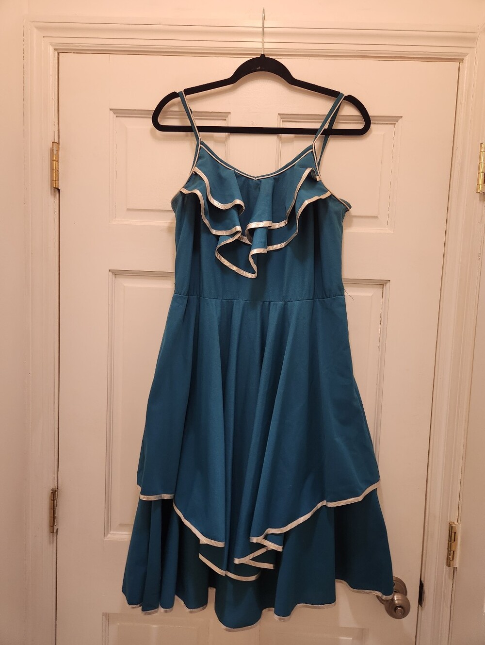 Vintage 70s Western Festival Stagecoach Country Teal Dress S/M